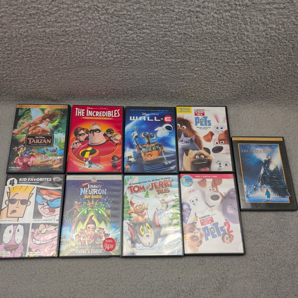 Kids Family Children Cartoon DVD Lot of 9 Disney The Incredibles Wall E Tarzan
